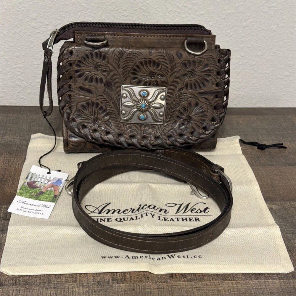 American West Western Crossbody Handbag Texas Two Step Charcoal 5983982 NWT's